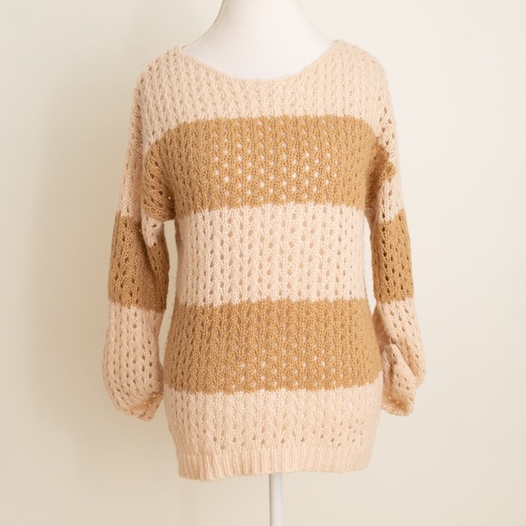 Neutral Striped 3/4 Sleeve Sweater - Picture 1 of 4
